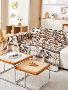 1pc Bohemian Style Sofa Throw Blanket, All Season, Pet Friendly, Dustproof Sofa Cover, With Tassels, Suitable For Living Room And Kitchen, Machine Washable, Sofa Blanket - Grey - View 5