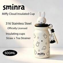 1 Peça Copo de Café Isolado de Grande Capacidade MIFFY 500ML, Garrafa de Água Fofa para Meninas, Copo Portátil de Aço Inoxidável 316 para Uso Externo com Canudo para Estudantes - Branco - Visão 2