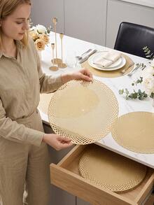 4/120pcs, Gold Round Hollow PVC Placemats, Washable Western Style Table Mats, Non-Slip Odorless Tableware Mats, Suitable For Restaurants, Cafes, Homestays, Applicable For Holidays, Parties, Gatherings, Birthdays, Weddings, Dinners And Other Occasions. - Multicolor - View 1