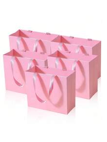 5/1pc Mixed Size Pink Gift Packaging Bags, Large/Medium/Small, Thickened Kraft Paper, Pink Shopping Bags With Handles, Suitable For Bulk Purchase, Retail Packaging, Commercial Use, Handmade, Grocery Store, Boutique, Party Favors And Wedding Occasions - Pink - View 12