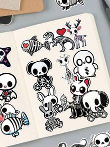 50Pcs Cute Animal Skeleton Decorative Stickers, Unicorn Cat Rabbit Skull Waterproof Stickers For Laptop, Water Bottle, Journal, Scrapbook - Multicolor - View 6