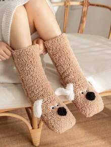 1 Pasang Kaos Kaki Fleece Tebal Anti Selip untuk Wanita, Aksesori Halloween, Kaos Kaki Lantai, Hadiah Natal, Kaos Kaki Selop Musim Dingin - Unta - View 5
