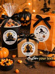 Custom Halloween Stickers, Black Cats, Pumpkins, Ghosts, Castles, Name Stickers, Treat Bag Stickers For Sweets, Spooky Party Favour Labels, Packaging Decorations - Multicolor - View 2