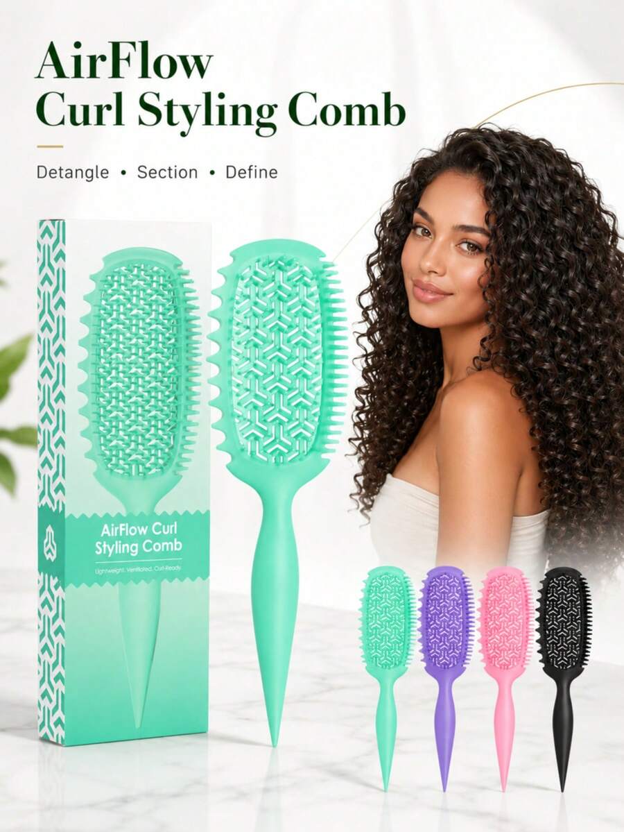 Smoothing Curly Hair Brush, Vented Curl Styling Brush With Side Teeth And Pointed Tail For Curly Wavy Coily Hair, Sectioning, Shaping, Smoothing, Daily Hair Styling Tool For Home, Travel And Salon Use, Multi-Color Options