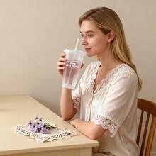 1pc 710ml Plastic Water Bottle, PP Material Coffee Cup, Portable Straw Cup, Large Capacity Summer Milk Tea Cup, Juice Cup, Smoothie Cup - Multicolor - View 2