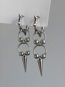 1 Pair Stainless Steel Punk Silver Star Hoop Earrings, Fashionable Accessories Suitable For Women's Daily Wear - Silver - View 7