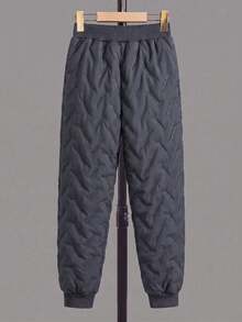 1pc Tween Boys' Simple Casual Thermal Lined Thick Warm Anti-Cold Winter Long Pants, Children's Trousers, Autumn/Winter - Dark Grey - View 3