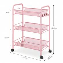 1pc, 3-Tier Heavy Duty Metal Rolling Cart (With Mesh Metal Shelf & Hooks) - Easy To Assemble Mobile Multi-Function Trolley, Suitable For Kitchen, Bathroom, Laundry Room Storage, Space-Saving Storage Rack With Painted Frame, Ideal Gift For Organization, Vertical Storage Rack - Multicolor - View 3
