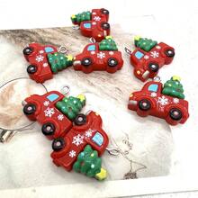 6 món charm cây thông Noel bằng nhựa resin, phù hợp làm trang sức DIY, phụ kiện tiệc, bông tai, dây chuyền, phụ kiện túi xách - Mặt dây chuyền cây thông Noel hình ô tô hoạt hình - Xem 6