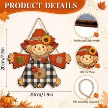 1pc Autumn Scarecrow Wooden Hanging Sign - Rustic Autumn Scarecrow Welcome Sign, Suitable For Front Door, Porch, Wall And Harvest Theme Home Decor, Indoor And Outdoor Use - D - View 6