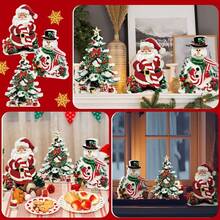 Vintage Christmas Desktop Decor 3 Pieces Set, Santa Claus Snowman Christmas Tree Wooden Table Signs, Holiday Tiered Tray Decoration - 1PC - View 2