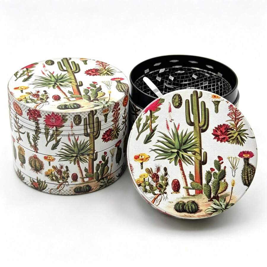Premium Zinc Alloy Grinder -50mm UV Printed Exotic Desert Cactus Pattern Print, Efficient Spice Grinder, Vanilla Crusher, Suitable For Daily Use, Exquisite Gift For Men And Women, Christmas Gift Choice, Best Gift Option - View 1