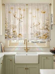 2Pcs Christmas Holiday Curtains, Champagne Gold Deer & Snow Landscape Print Pattern Curtains, Warm Atmosphere Semi-Sheer Rod Pocket Window Decor, Suitable For Living Room And Bedroom, Rod Not Included, Machine Washable - Multicolor - View 14