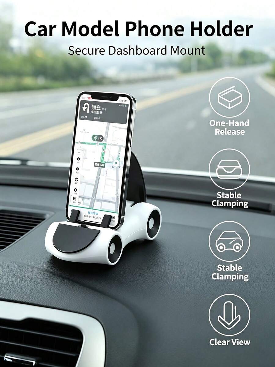 1pc Universal Car Phone Holder, Creative Car‑Model Dashboard Mount, Multi‑Function Adjustable Navigation Support For All Smartphones - Conventional - View 1