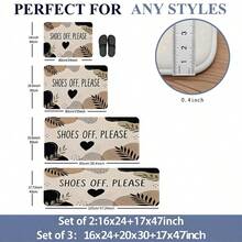 1pc Minimalist Bohemian Style Flannel Doormat, Earth Tone Abstract Spots, Leaves And Heart Patterns, Please Remove Shoes. Text Printed, Non-Slip, Absorbent, Decorative Door Mat, Reusable, Suitable For Front Door, Porch And Indoor Home Decor - Multicolor - View 3