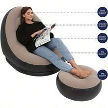 Sofa dan Sandaran Kaki Tiup, Kursi Sofa Lipat Portabel dengan Sandaran Kaki, Cocok untuk Ruang Tamu, Kamar Tidur, Luar Ruangan, Balkon, dan Berkemah, Hadiah Terbaik untuk Keluarga: Sofa Paling Nyaman - Model baru - View 9