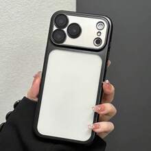 奢華透明磨砂電鍍手機殼，適用於 iPhone 18 Pro Max 17 16e 15 14 Plus 13 12 11 Pro，附鏡頭保護，金屬色邊框後蓋 - 黑色 - 查看 8
