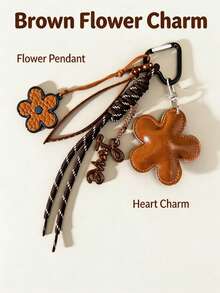 Cute PU Flower Bag Charm Keychain, Boho Braided Rope Tassel With Balloon Dog & Heart Pendant, Car Keychain, Aesthetic Bag Decoration, Gift For Women - Multicolor - View 7