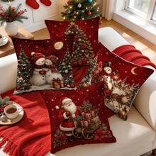 4pcs/1pc Sarung Bantal Motif Natal Vintage Latar Belakang Merah Tanpa Isian, Sarung Bantal Cetak Satu Sisi, Cocok untuk Dekorasi Rumah Ruang Tamu dan Kamar Tidur, Sarung Bantal Sepanjang Musim - MultiWarna - View 5