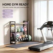 3‑Tier Adjustable Dumbbell Rack, Heavy‑Duty Weight Storage Organizer For Home Gym, Adjustable Width Dumbbell Stand, Space-Saving Organizer For Dumbbells, Kettlebells, Barbells & Plates(Rack Only) - Black - View 8