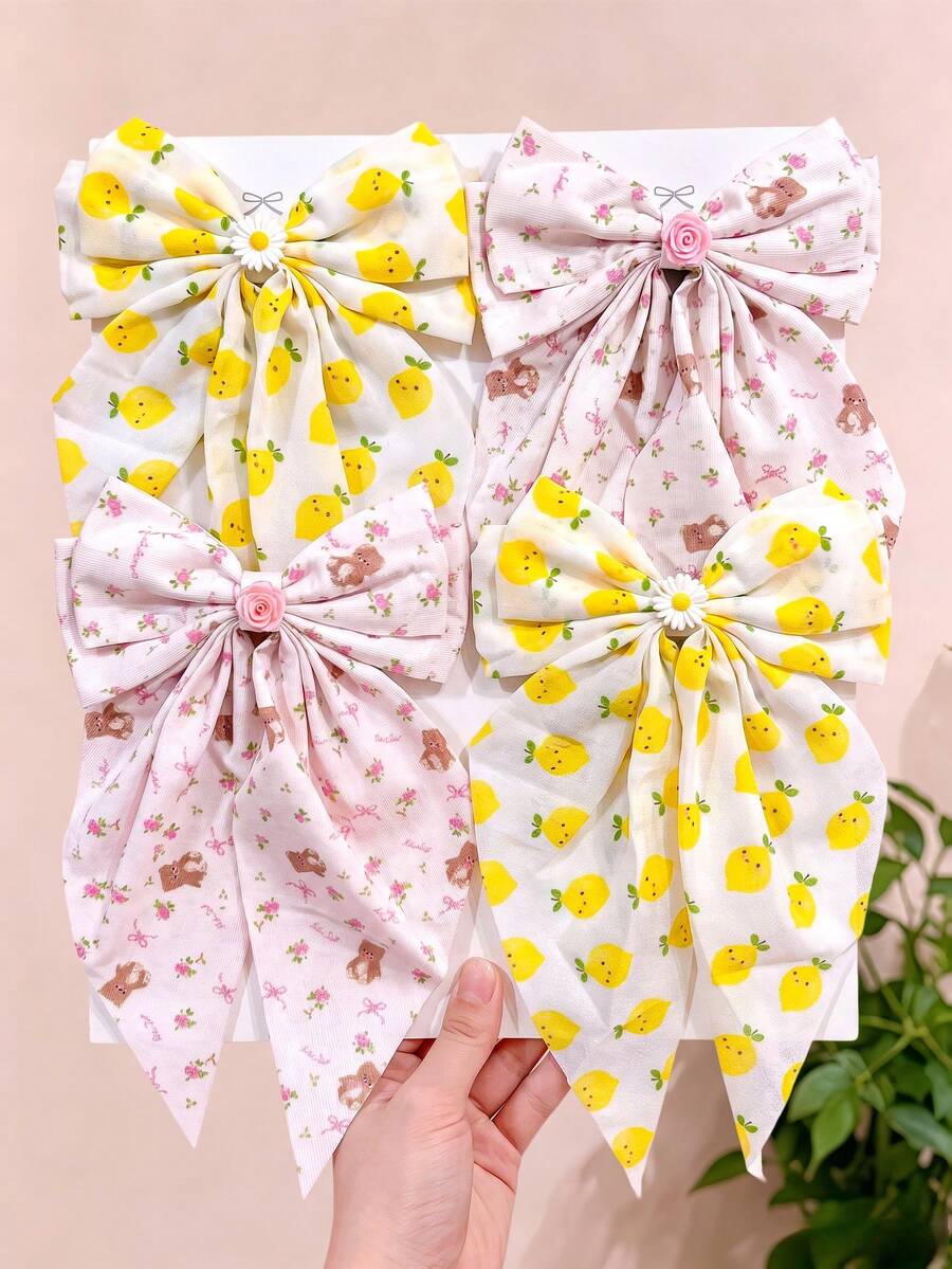 1/2/Pcs/Set Large Floral Bow Hair Clip, Fresh And Sweet Hair Accessory - Suitable For Girls And Women, Perfect For Daily Wear, Vacation, Date, Party - Multicolor - View 1