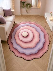 1pc Ripple Round Area Rug, Concentric Wave Ridge Carpet In Pink And Lilac, Abstract Modern Bedroom Floor Mat, Minimalist Vanity Corner Rug, Soft Aesthetic Dorm Accent Mat - Baby Pink - View 3