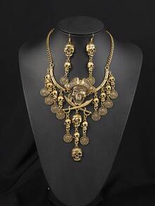 1 Set Halloween Party Jewelry Set, Skeleton Pirate Style Women's Necklace And Earrings Set - Multicolor - View 1