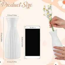 1/5/10pcs White Faux Ceramic Plastic Vase, Modern Vertical Textured Carved Vase With Rope Handle, Small Bud Decorative Vase For Home Decor, Wedding, Table Centerpiece, Living Room And Event Party Decoration, Bouquet Not Included - A - View 9