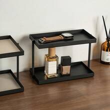2-Tier Metal Desktop Storage Rack With Leather Pad, Cosmetic Organizer, Bathroom Vanity Perfume And Makeup Display Stand - Multicolor - View 6