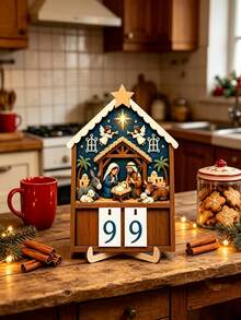 1 Set Wooden Christmas Stable Scene Advent Calendar With Flip Number Cards And Base, 99-Day Christmas Countdown, Religious Desktop Decor, Suitable For Home And Church, Flip Calendar For Daily Advent Reading And Christmas Decoration - Multicolor - View 5