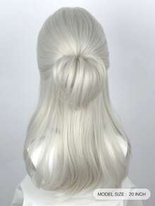 20 Inch Meatball Shaped Hair Bun Anime Straight Hair Without Bangs Synthetic Fiber Heat-Resistant Wig, Suitable For Role-Playing, Gaming, Or Parties - Silver - View 6