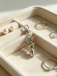 Exquisite Rhinestone Cactus Shaped Key Chain, Bag Charm, Metal Clasp Sturdy And Durable, Decorated With Colorful Rhinestone Details, Compact And Unique Design. Can Be Hung On Keys, Bags, Backpacks, Suitable For Young Women Who Like Niche Accessories, Daily Outings, Commuting Outfits, Suitable For Gifts And Personal Use, Adding A Fresh And Fashionable Atmosphere To Your Belongings. - Multicolor - View 9