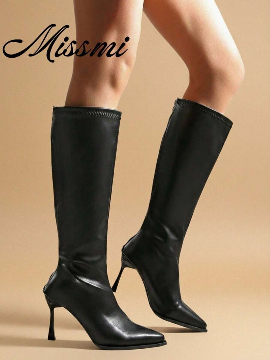 Fall/Winter 2025 New Thigh High Boots Women Over The Knee High Heel Pointed Toe Tall Boots, Plus Size - Black - View 1