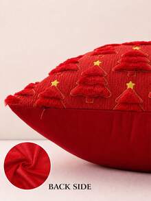 聖誕抱枕套，冬季家居裝飾，雙面毛絨，3D聖誕樹刺繡，適用於沙發、長凳、門廊、臥室，聖誕裝飾與禮物選擇 - 紅色 - 查看 2