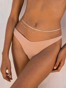 Women Double Layer Silver Waist Chain Shiny Polished Metal Belly Chain Adjustable Extension Chain Body Accessory For Bikini Crop Top - Gold - View 4