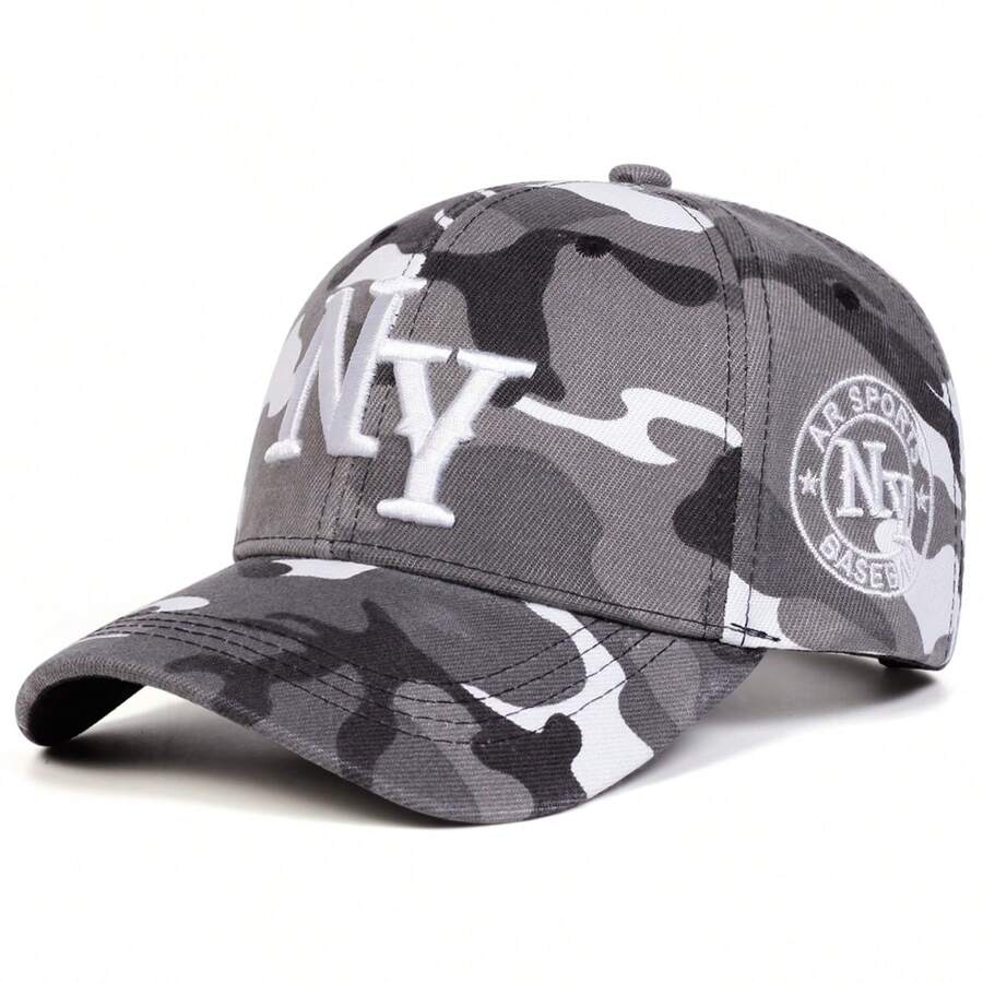 AR 1件裝 男士字母刺繡棒球帽 NEW YORK 時尚可調節防曬休閒帽,適合春秋旅行、海灘、派對 - 迷彩灰 - 查看 1