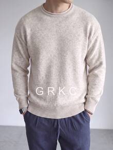 Autumn Back To School Men's Loose Fit Solid Color Minimalist Unisex Round Neck Pullover Long Sleeve Knit Sweater Top - Grey - View 2