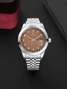 RICECGO Men's Luxury Business Quartz Watch With Stainless Steel Band And Date, Ideal For Parties And Holiday Gatherings, Perfect For Yourself Or Friends - Silver - View 15