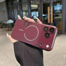 原色金屬色磁吸充電手機殼，適用於 iPhone 18 Pro Max 17 16 15 14 13，大視窗電鍍防摔 PC 保護殼 - 櫻桃紅 - 查看 3