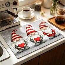 1pc Dish Drying Mat, Coffee Machine Mat, Valentine's Day Red Striped Gnome Cute Pattern, Suitable For Kitchen Countertop Cup And Plate Drying, Fun Dish Drying Mat For Holiday And Daily Use, Multi-Purpose Drying Mat, Home Gift, Tabletop Decor - XYLSD-1095 - View 3