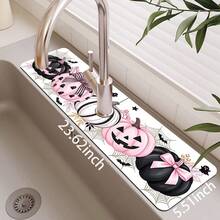 1pc Halloween Pumpkin Pattern, Sink Faucet Absorbent Mat, Drainage Mat, Suitable For Kitchen, Bathroom Sink, Countertop, Drainage Mat, Diatomaceous Earth Material, Trimmable, Quick Drying Mat - Multicolor - View 14