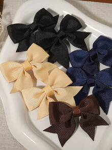 10pcs Classic Earth Tone Bow Hair Clips Set, Ribbed Elastic Hair Accessories, Simple Daily Hair Ornaments For Girls - Mixed color - View 8