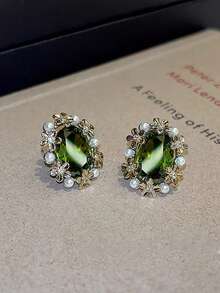 1 Pair Elegant Cubic Zirconia Geometric Flower Faux Pearl Stud Earrings, Suitable For Women's Party And Event Wear - Multicolor - View 4