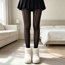 Women's Tights, Patterned Pantyhose, Lace Jacquard Tights, Vertical Stripe Sheer Pantyhose, Vintage Preppy Style For Fall Winter Daily Wear - Multicolor - View 8