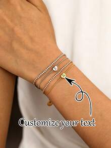 1pc Personalized Heart Beaded Bracelet, Fashion Bohemian Style Heart Bracelet 4pcs Set, Simple Versatile Stainless Steel Double Layer Heart Stackable Bracelet, Unisex Jewelry - Multicolor - View 1