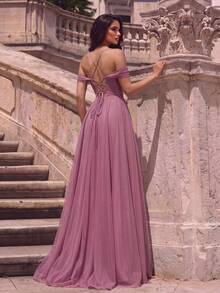 Style Elegant Spaghetti Straps Party Dress – Pleated Bust, Cross-Back Straps, Flowing Floor-Length Hem – Perfect For Weddings, Dinners, Nights - Dusty Pink - View 2
