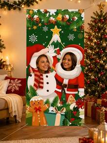 1 Buah Latar Belakang Foto Bertema Natal dengan Pola Wajah Berlubang, Perlengkapan Foto Pesta Santa Claus dan Manusia Salju, Dekorasi Liburan. - MultiWarna - View 4