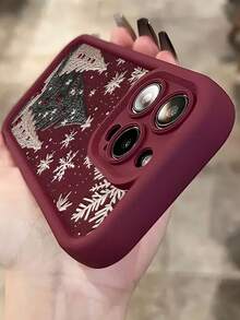 Burgundy Cute Christmas Tree & Snowflake Shockproof Phone Case, Autumn/Winter Atmosphere Versatile Protective Shell, Compatible With Apple 18Pro/18Pro Max/17/17 Pro/17 Pro Max/16/16 Pro/16 Plus/16 Pro Max/15/15 Pro/15 Plus/14/14 Pro/14 Pro Max/13/13 Pro/13 Pro Max/12/12 Pro/12 Pro Max/11/XR/7/8, Christmas Birthday Back To School Season Gift Phone Accessory - Burgundy - View 5