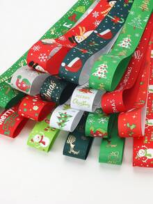 10pcs Christmas Gift Wrapping Ribbons, Random Patterns, Snowflake Deer Christmas Tree Pattern Woven Ribbon, Christmas Tree Wreath Decoration Bow Pendant, Gift Box Packaging Ribbon, Party Decoration Colorful Ribbon, - View 5