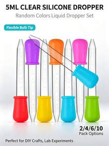 3PCS 5ml Transparent Silicone Bulb Droppers, Random Multi-Color Options, Multiple Specification Sets, Soft Silicone Suction Head For Easy And Smooth Liquid Transfer, Simple And Convenient Operation, Suitable For Various DIY Crafts, Paint Dispensing And Mixing, Also For School Laboratory Science Experiments, Meeting Fun Science Innovation And Home Crafting Needs - Multicolor - View 1